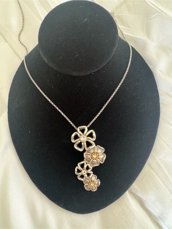 Brighton Jewelry - Brighton Silver-Tone Floral Pendant Necklace with Gold-Tone Centers